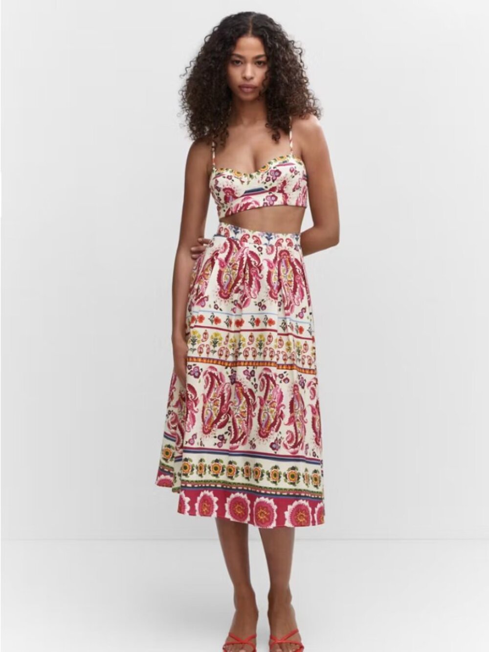 MANGO Printed linen-blend skirt